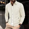 Spring 2025 Men's Slim Fit Waffle Knit Lapel Cardigan with Zipper Pockets - Trendy Casual Jacket