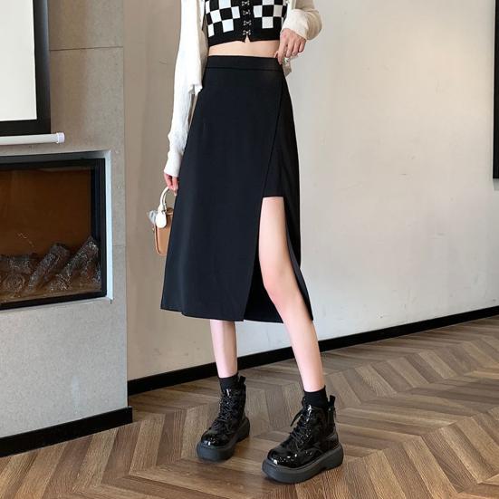 Women A-Line Hip Wrapped Skirt High Waist Side Split Hem Midi Skirt Plus Size Office Lady Long Skirt