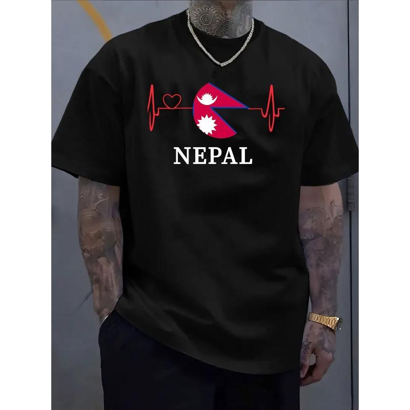 Koszulka z Designem Serce Nepalu, Okrągły Dekolt Krótki Rękaw Letnia Codzienna i Sportowa, Można Prać w Pralce Nepalska Duma Ubrania na Aktywności na Świeżym Powietrzu