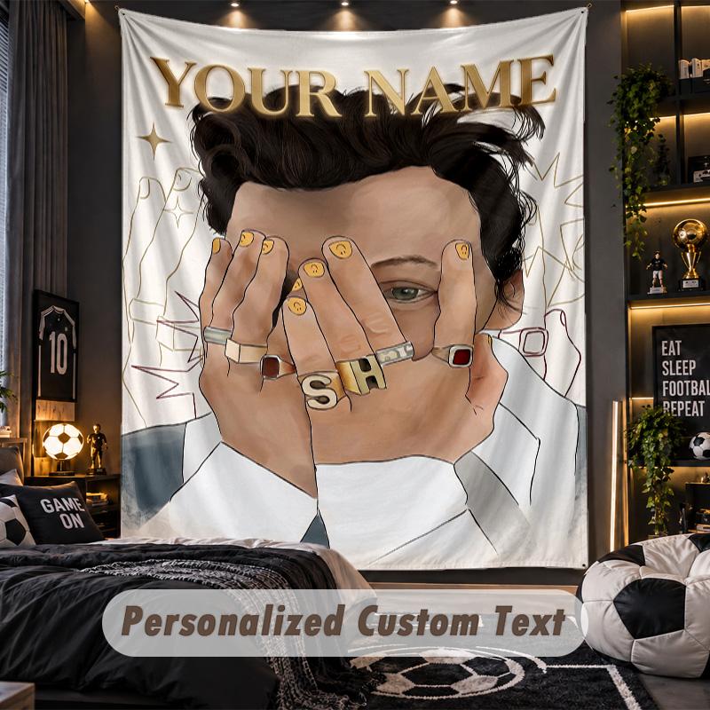 Personalized Wall Tapestry,Harry Styles Custom Printed Name, Fabric Wall Art For Indoor Room Backdrop