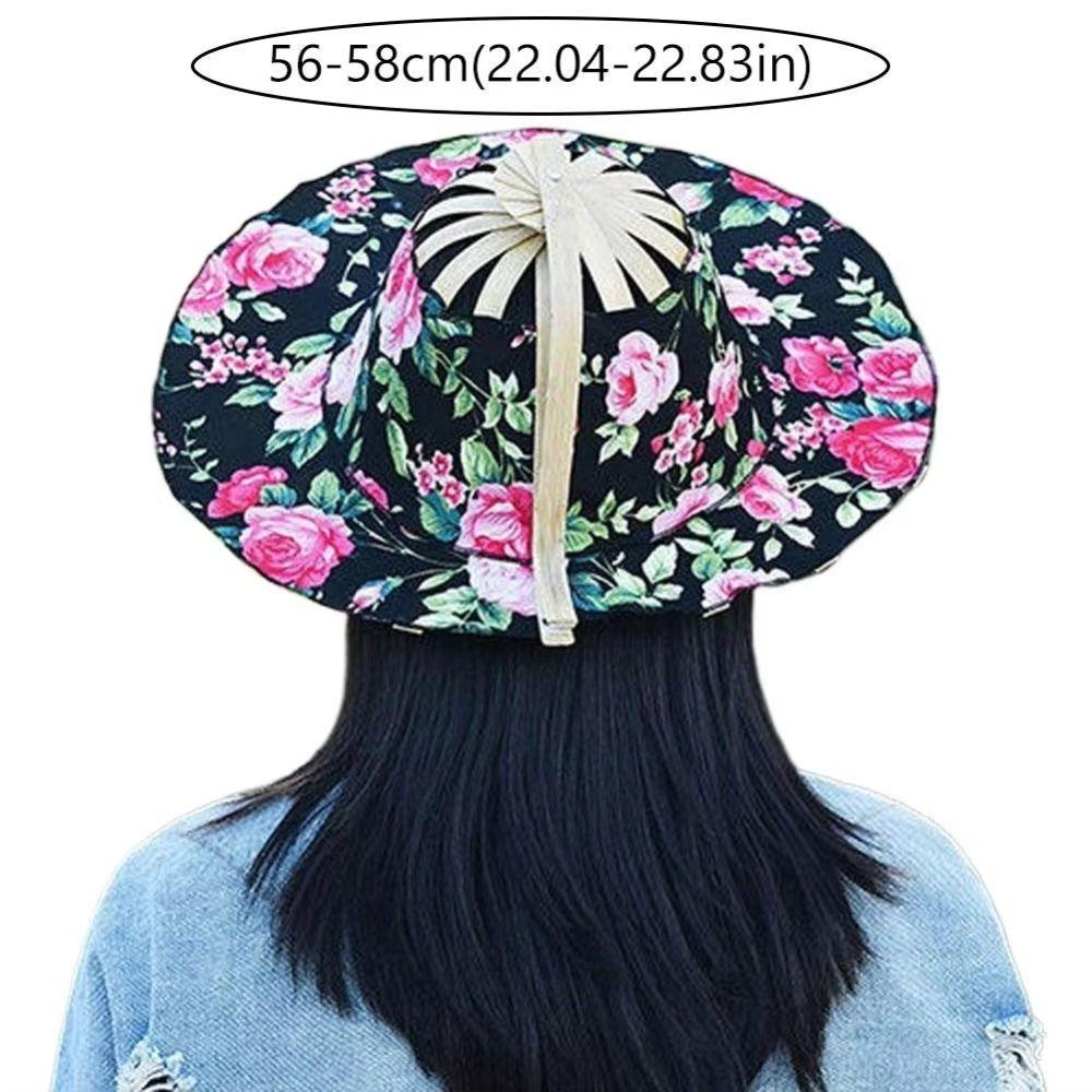 Floral Printed Folding Fan Hat Foldable Bamboo Sunscreen Cap Fan Sun Hats for Travel