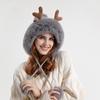 Women Deer Horn Knitted Wool Plush Ear Protector CapThree Hair Ball Thickened Warm Hat