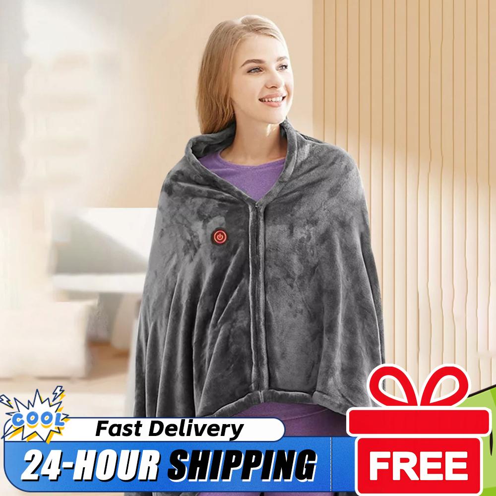 USB Heated Blanket Electric Heated Shawl 3 Heating Level Wearable Heated Blanket Coral Velvet Body Warmer Fast Heating Blanket