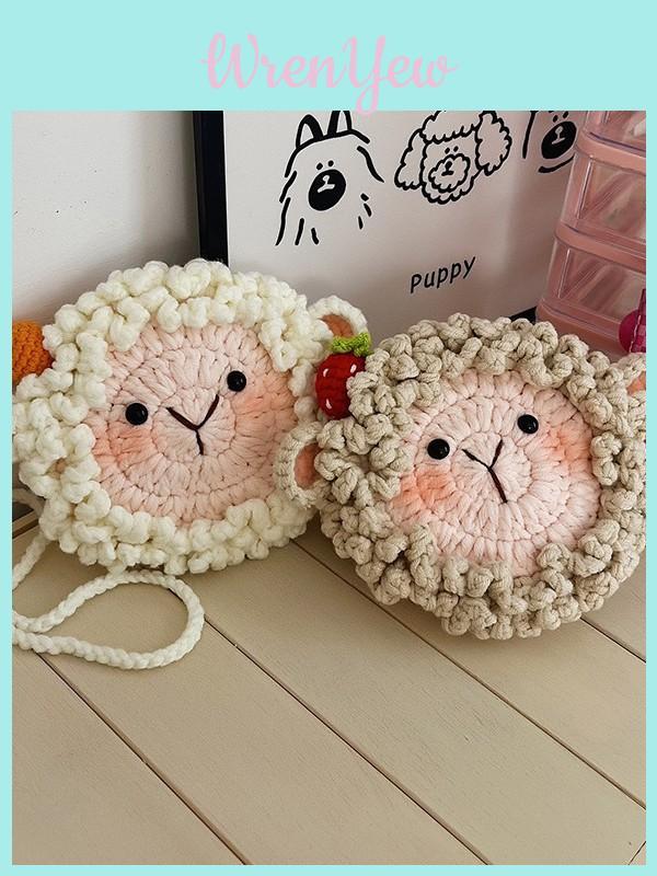 Handwoven Mini Sheep Crossbody Bag With Soft Yarn For Kids And Casual Use