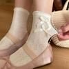 Sweet Korean Bow Middle Tube Socks For Female Girls JK Mesh Breathable Cotton Thin Socks Y2K Lolita Women Kawaii Short Sock