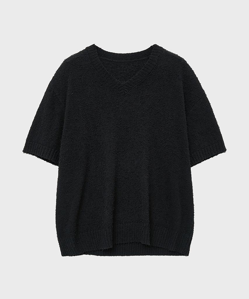 NOIRER Boucle V-Neck Half Knit (Black)