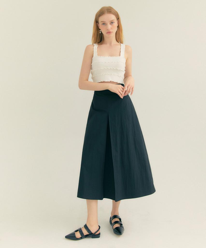 Fry Height Cotton Pleated A-Line Long Skirt Black