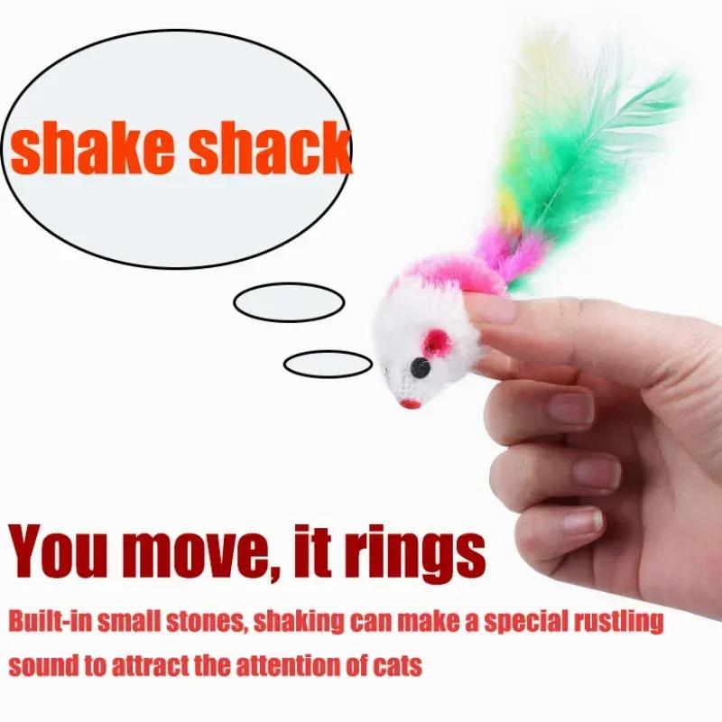 Cat Toys Interactive Cute Soft Fleece False Mouse Colorful Feather Funny Playing Training Toys For Cats Kitten Pet Supplies