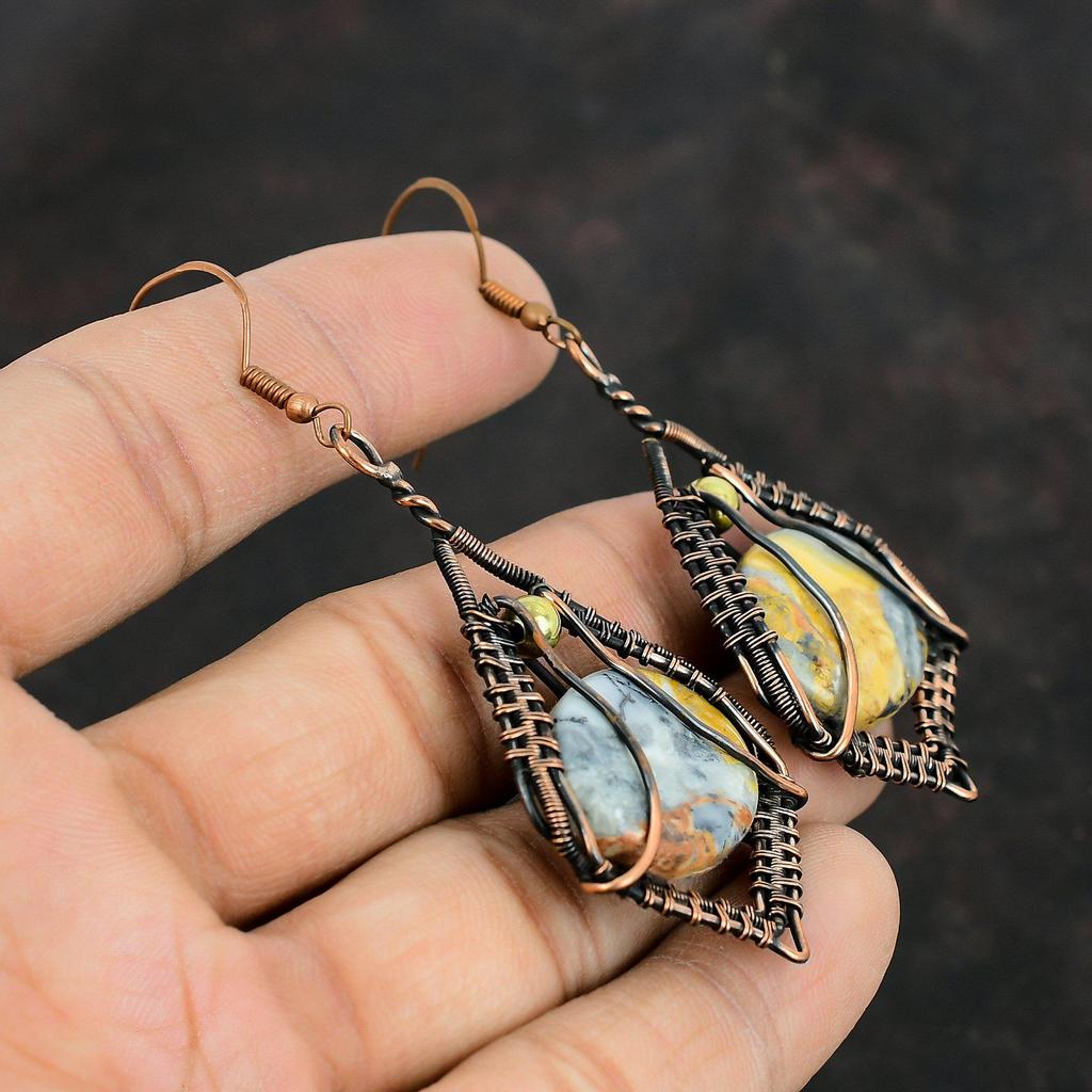 Maligano Jasper Earring Copper Wire Wrapped Earrings Handmade Copper Jewelry Gemstone Earrings Anniversary Gifts Wonderful Wire Wrap Jewelry