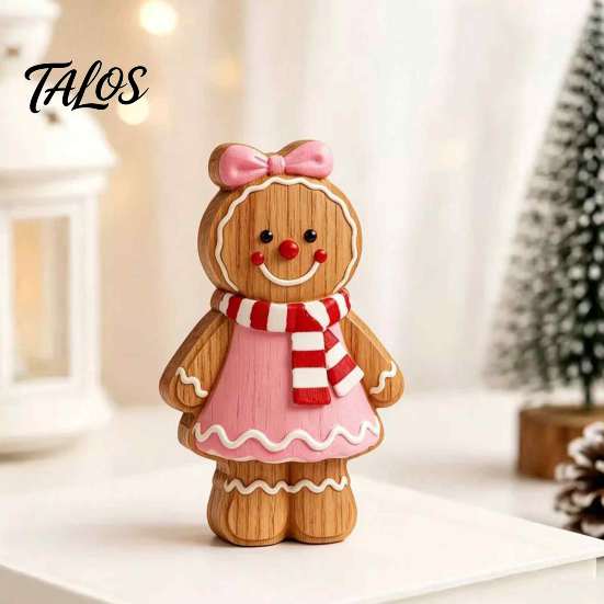 Christmas Fireplace Decor Cartoon Gingerbread Wooden Ornament, Double-sided Printed Desktop Tabletop Figurines, Cute Xmas Home Accents Decorative