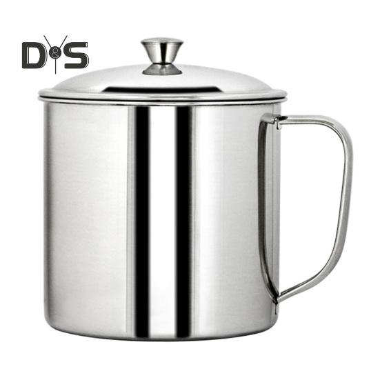 Gobelet à eau en acier inoxydable avec couvercle et poignée, pour boissons chaudes et froides, pour camping, pique-nique, barbecue, résistant à la corrosion, facile à nettoyer, à paroi simple
