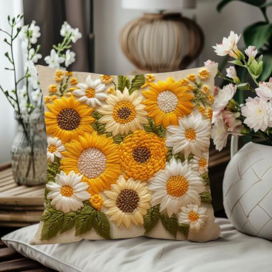 Solros Kuddfodral Sommarblommor Kuddfodral Dekorativt Lantligt Kuddfodral för Hem Vardagsrum Soffa Sovrum Dekoration
