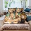 Lion Duvet Cover Set Microfiber Couple Bedding Set For Boys Teens 3D Animal Print Comforter Cover African Wildlife Quilt Cover