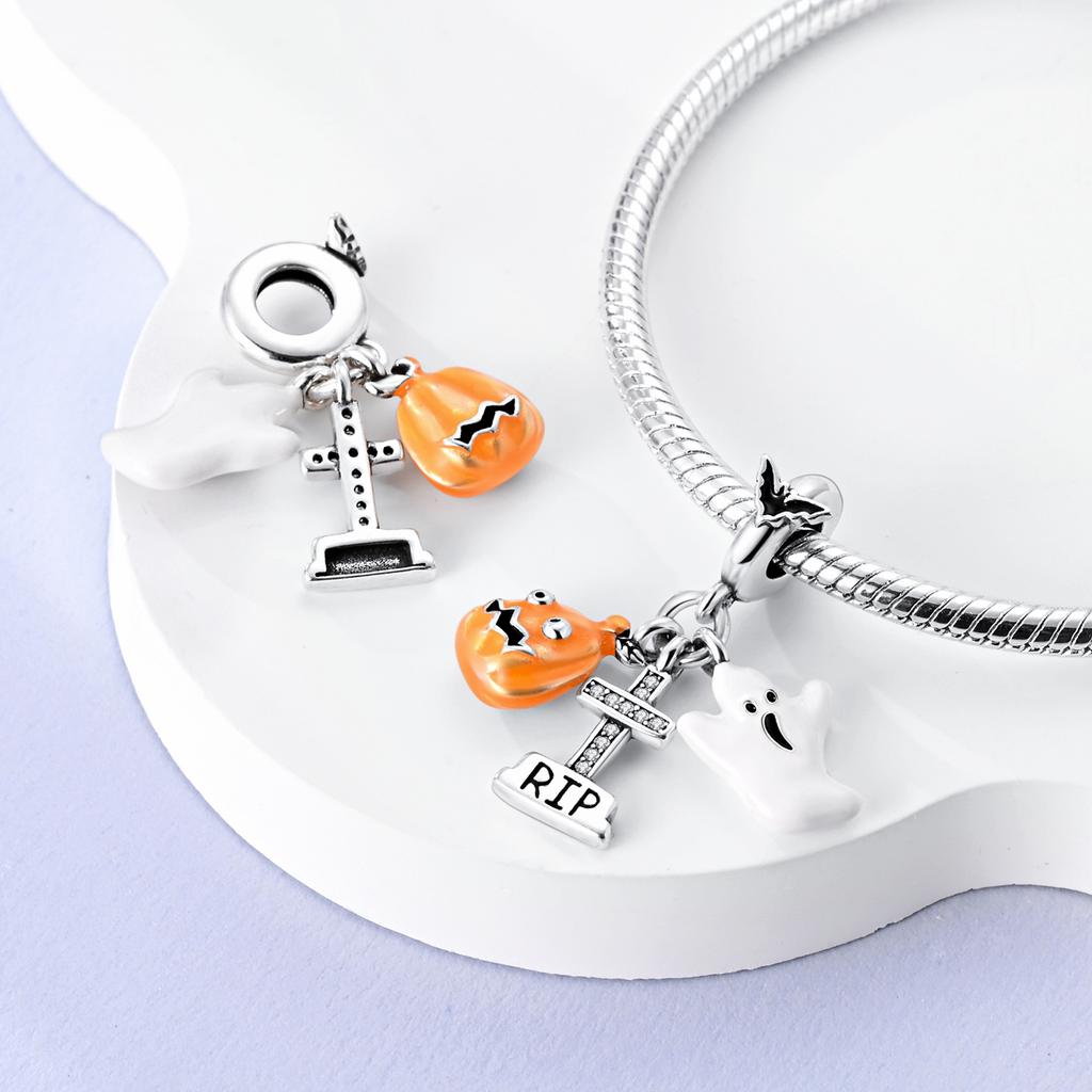 copper Plated Halloween Charm Bead Charms Pumpkin Skull Witch Bead Charms Compatible With Authentic Bracelets Do It Yourself Pendant Dangle Women Fine