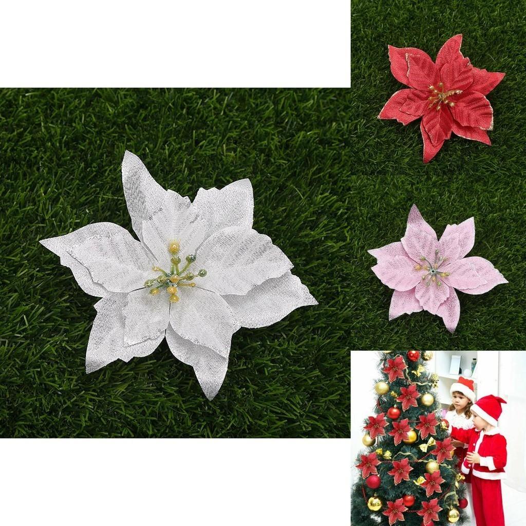 Lebhafte 10x Weihnachts Große Poinsettia Glitzer Blumendekorationen für festliche Stimmung