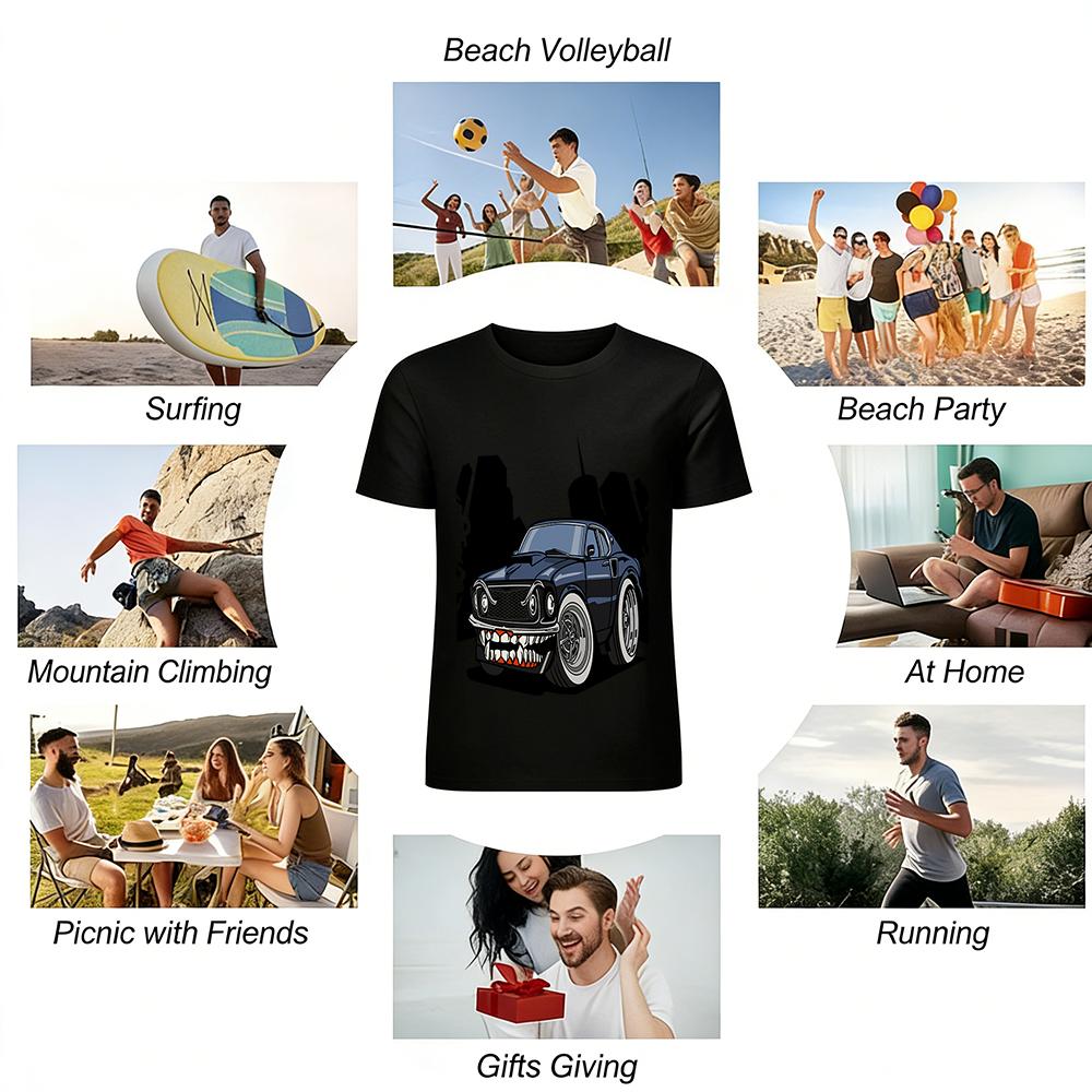 Vintage Muscle Car Graphic Tee Cool Street Style Casual Loose Top Pure cotton T-shirt