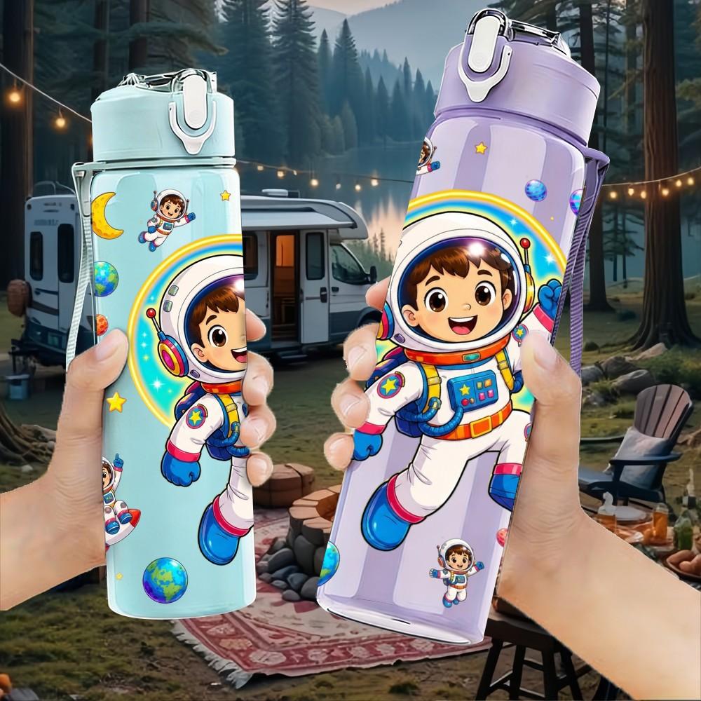 1PC Space Girl Astronaut Character 750ml Color Plastic Sports Water Bottle Leakproof Flip Straw Lid Suitable for Sports Office Home Use
