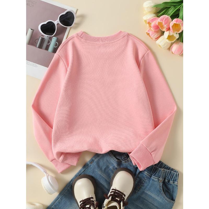 Girls' Long-Sleeve Casual Crewneck Sweatshirt | Flower Leaves Stem Design, Suitable For Outdoor Sports And Everyday