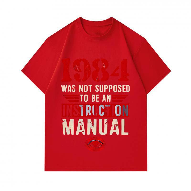 Men's 100% Cotton Crew Neck Short Sleeve T-Shirt, 1984 Not An Instruction Manual Novel Graphic Casual Comfortable Tee for Daily Wear