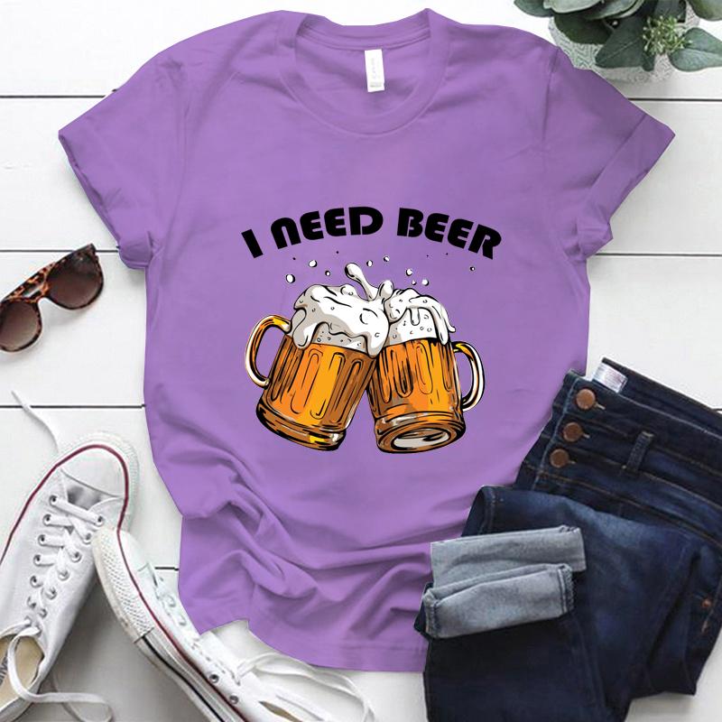 Summer Women's Fashion I NEED BEER T-Shirt Funny BEERT Harajuku T-Shirt Women's T-Shirt Tops