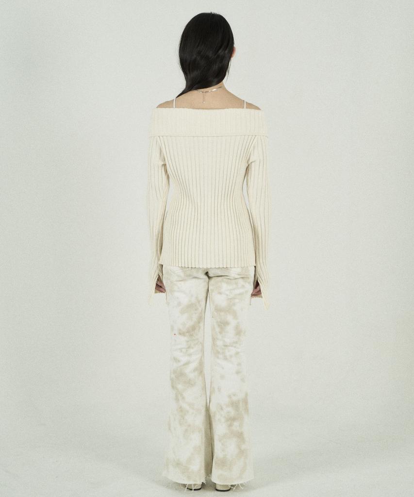 Tobaseu Off-Shoulder Two-Way Zip-Up Rib Knit (Navy)