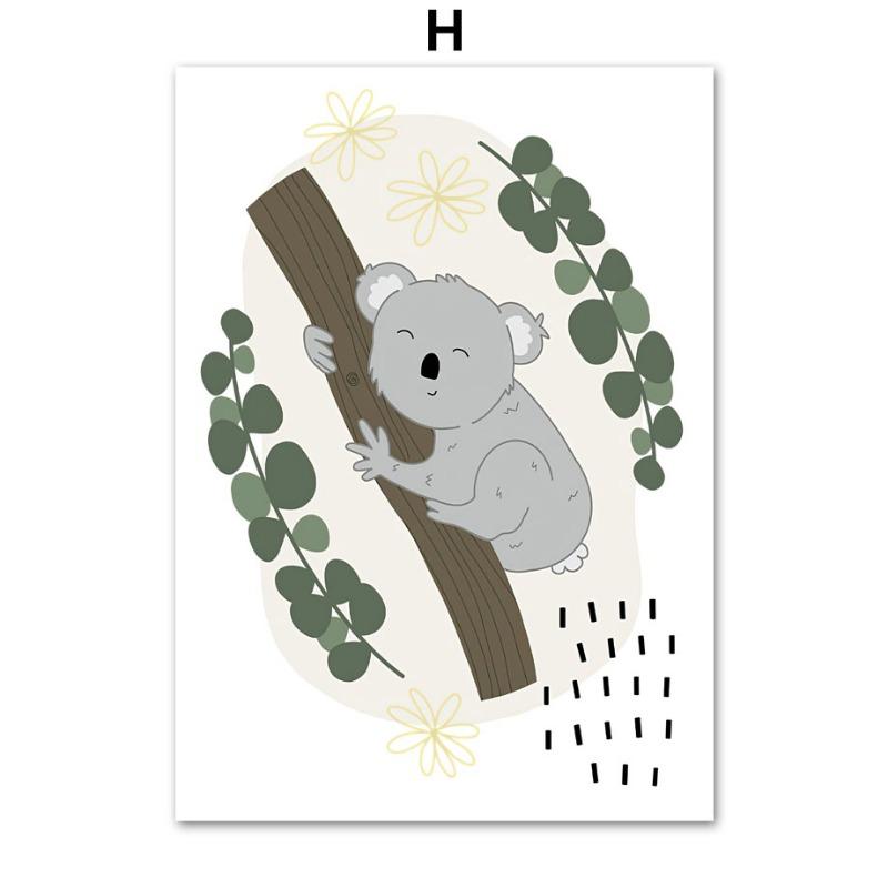 Lion Éléphant Girafe Hippopotame Singe Feuille Art Mural Crèche Peinture sur Toile Affiches et Impressions Nordiques Images Décoration Chambre Bébé Enfants