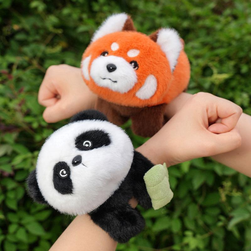 Cute Black and White Panda Snapping Circle Plush Toy Doll Raccoon Bracelet Doll Children's Rag Doll Birthday Gift