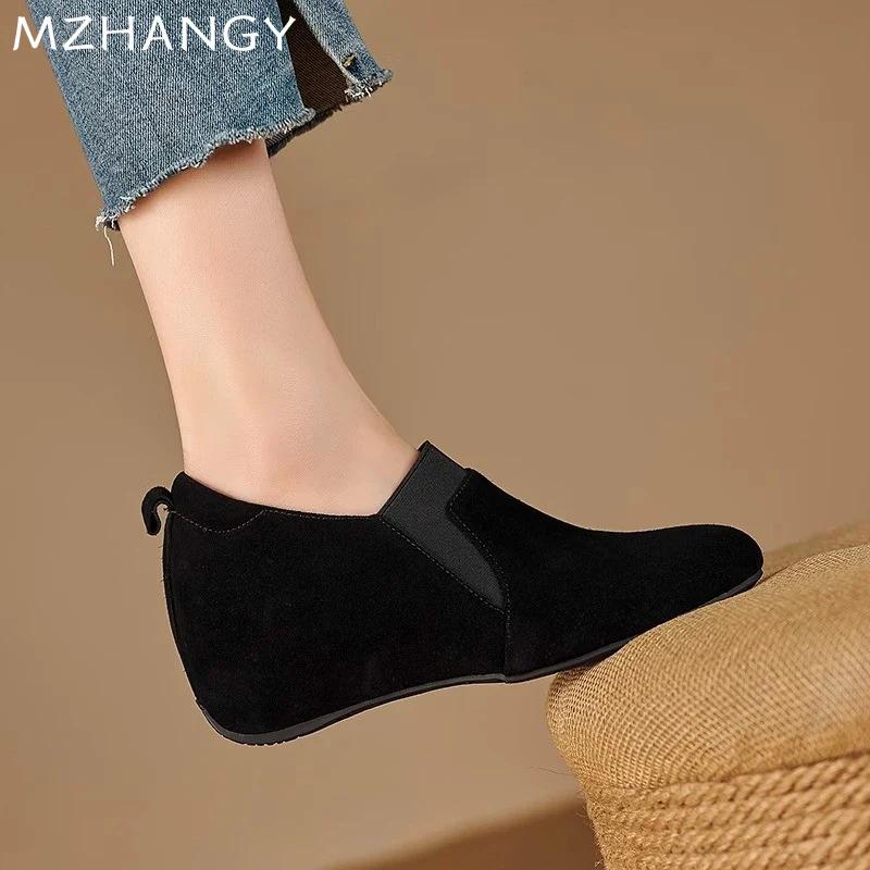 Wedges Dames Suède Schoenen Mode Nieuwe Casual Enkellaarsjes Vrouw 2024 Trend Winter Loafers Schoenen Wandelen Knus Mujer De Zapatillas
