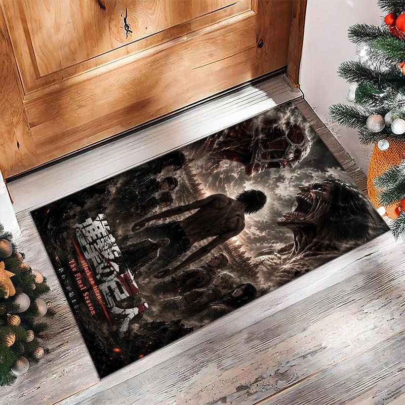 Attack on Titan Crystal Velvet Rug, Soft Anti‑Slip Crystal Velvet Carpet for Living Room Bedroom Home Decor