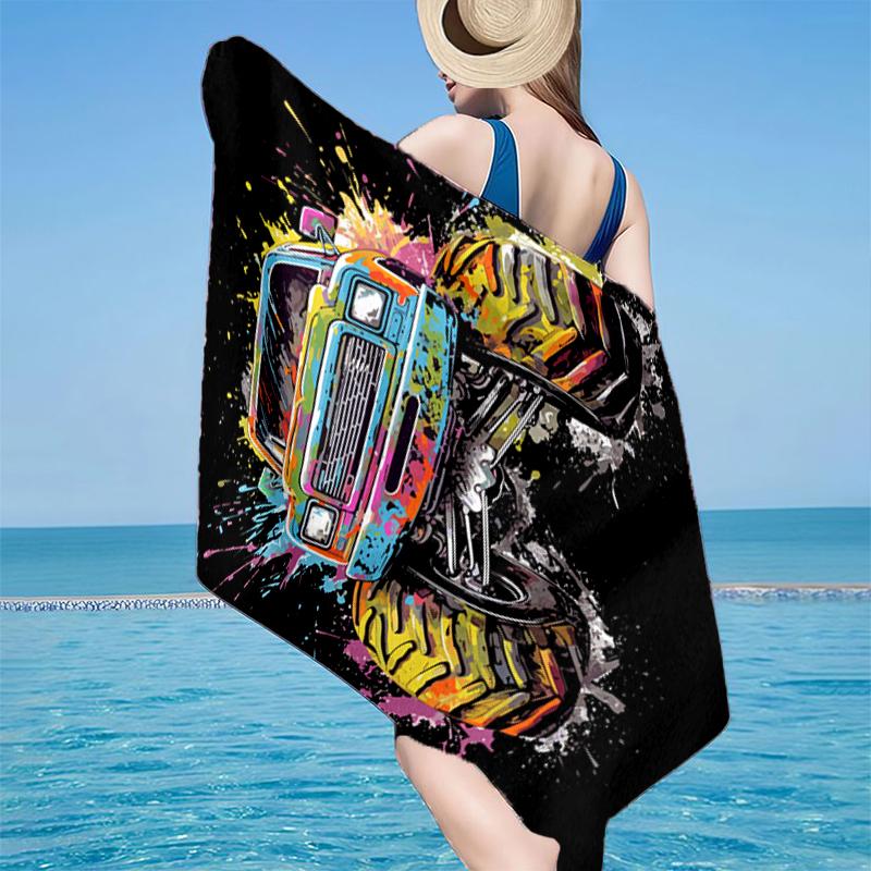 Monster Truck Adventure Beach Towel, Super Soft Microfiber, Gift for Her/Him, Birthday, for Pool, Beach, Travel, Home Decor Fan Gifts
