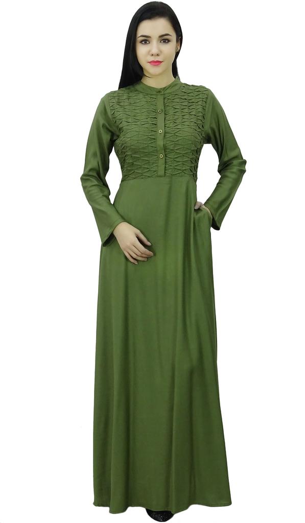 Bimba Women's Mandarin Collar Black Jilbab Dress With Pockets Full Sleeve-10