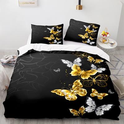 2/3pcs Duvet Cover Set Black And Golden Butterfly Bedding Set Soft Comfortable Duvet Cover