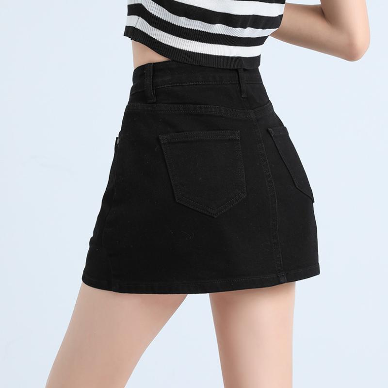 Mini-jupe en jean rétro pour femmes, été, taille haute, amincissante, anti-éblouissement, coupe A, enveloppante.