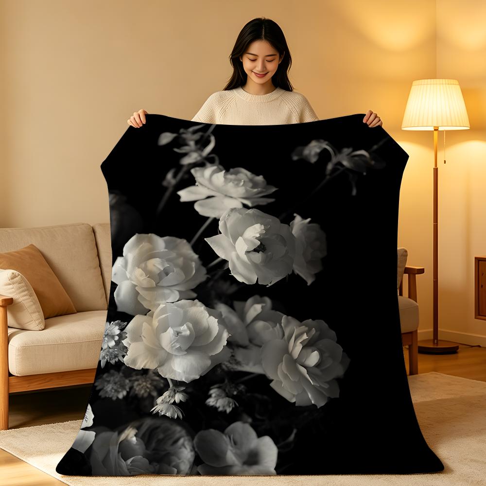 Art B-Schwarz a-und W-Weiß Florale Decke Hohe Dichte Kurzer Plüsch Weich Hautfreundlich für Sofa Nickerchen Klimatisierten Raum