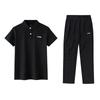 Summer Cotton Polo Quick-Dry Breathable Cool Casual Sports Suit Men Suits Black APLW829-1+AYKU703-1