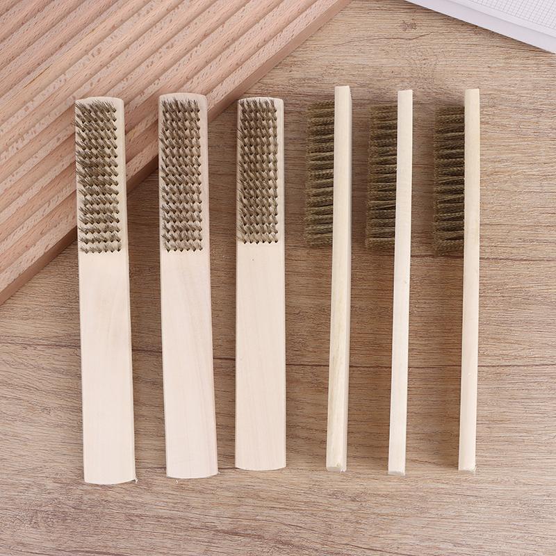 2/5/10Pcs Wood Handle Brass Wire Brush For Industrial Devices Surface/Inner Polishing Grinding Cleaning 6x16 Row Brushes