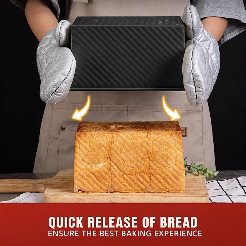 LMETJMA Pullman Loaf Pan with Lid 1 Lb Non-Stick Bread Pan Carbon Steel Rectangle Corrugated Toast Box Mold Cake Mold JT157