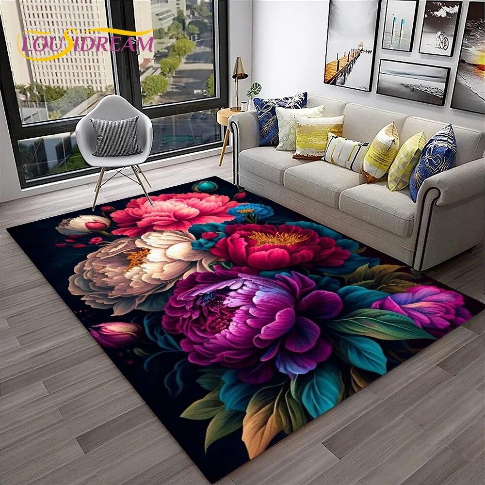 Rose Love Flowers Daisy Nordic Carpet Rug for Home Living Room Bedroom Sofa Doormat Decor,kids Play Area Rug Non-slip Floor Mat