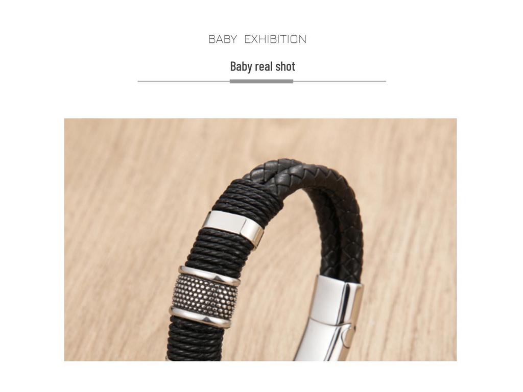 Heren Dubbellaags Titanium Staal & Echt Leer Armband met Magnetische Sluiting