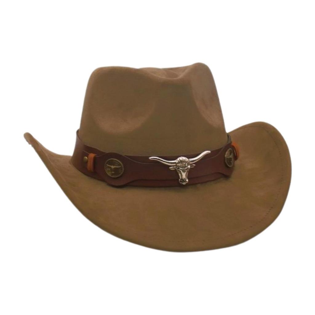 Ethnic Style Western Cowboy Hat  Stage Jazz Hatforeign Trade Brown Ox Head Suede Top Hat