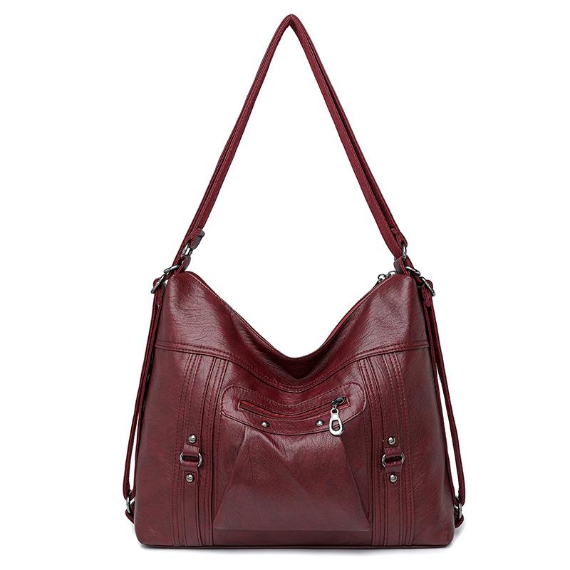 Women's Bag New Soft Leather Women's Large-capacity Shoulder Messenger Bag Retro Zipper Backpack