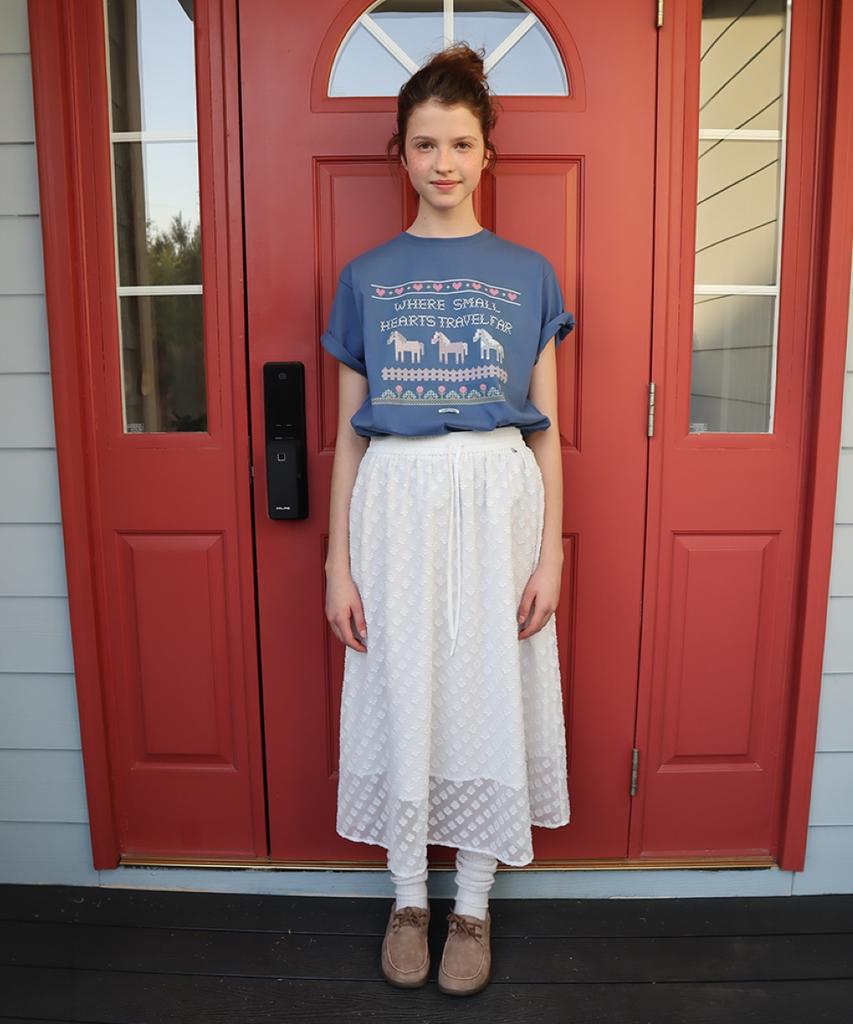 Ronron Sheer Pattern String Long Skirt Clover White