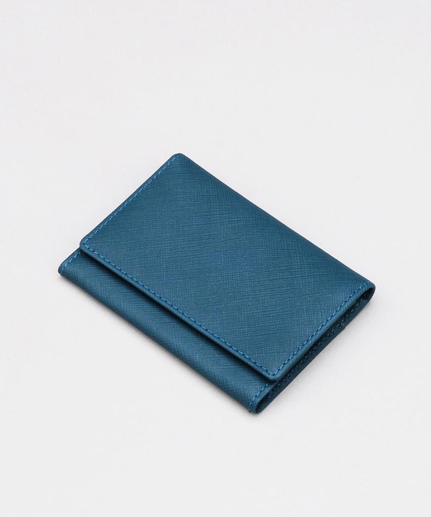Matt Saffiano Cowhide Slim Business Card Holder Teal