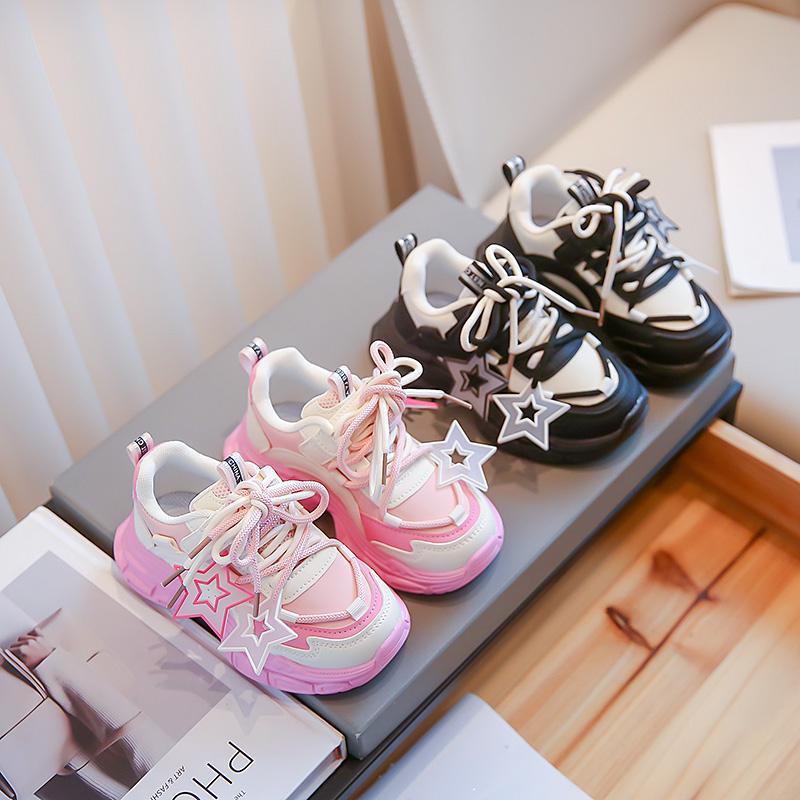 Girls Sneakers Pink Stars Cute Children Fashion Sport Shoes Non-slip Kids Versatile Soft Princess Shoes Drop Shipping Boys Shoes