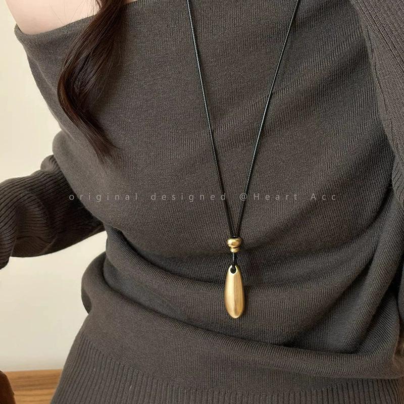 Fashionable Metal Droplet Shaped Pendant, Simple Black Rope Adjustable Long Hair Chain, Men's and Women's Accessories