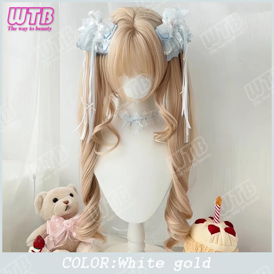 Synthetic Cosplay Wig Female Short Curly Hair Lolita Ponytail Bangs Wig Halloween Styling Wig