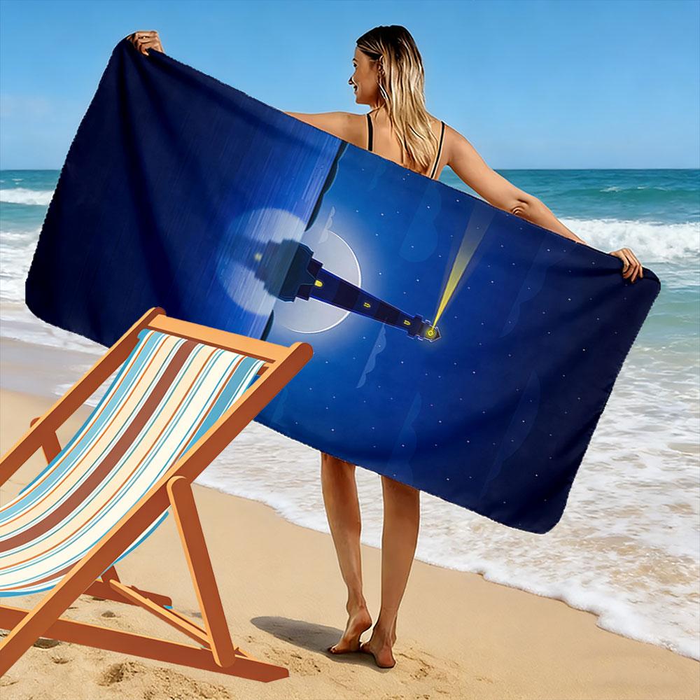 Lighthouse at Night Design Beach Towel Quick-drying for Travel Outdoor Sports Jogging Beach and Swimming