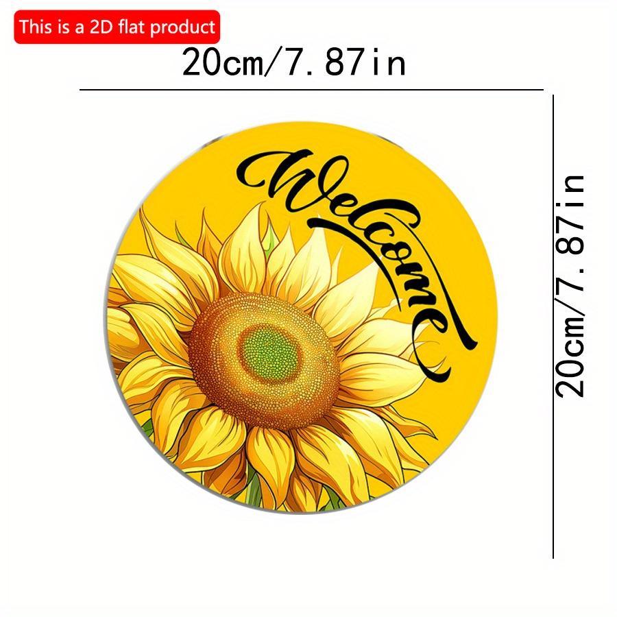 2D flat 20*20cm1pc Welcome Yellow Bright sunflower pattern Door Art Decorative Plaque, Vibrant Floral Home Wooden Round Ornament for window&garden