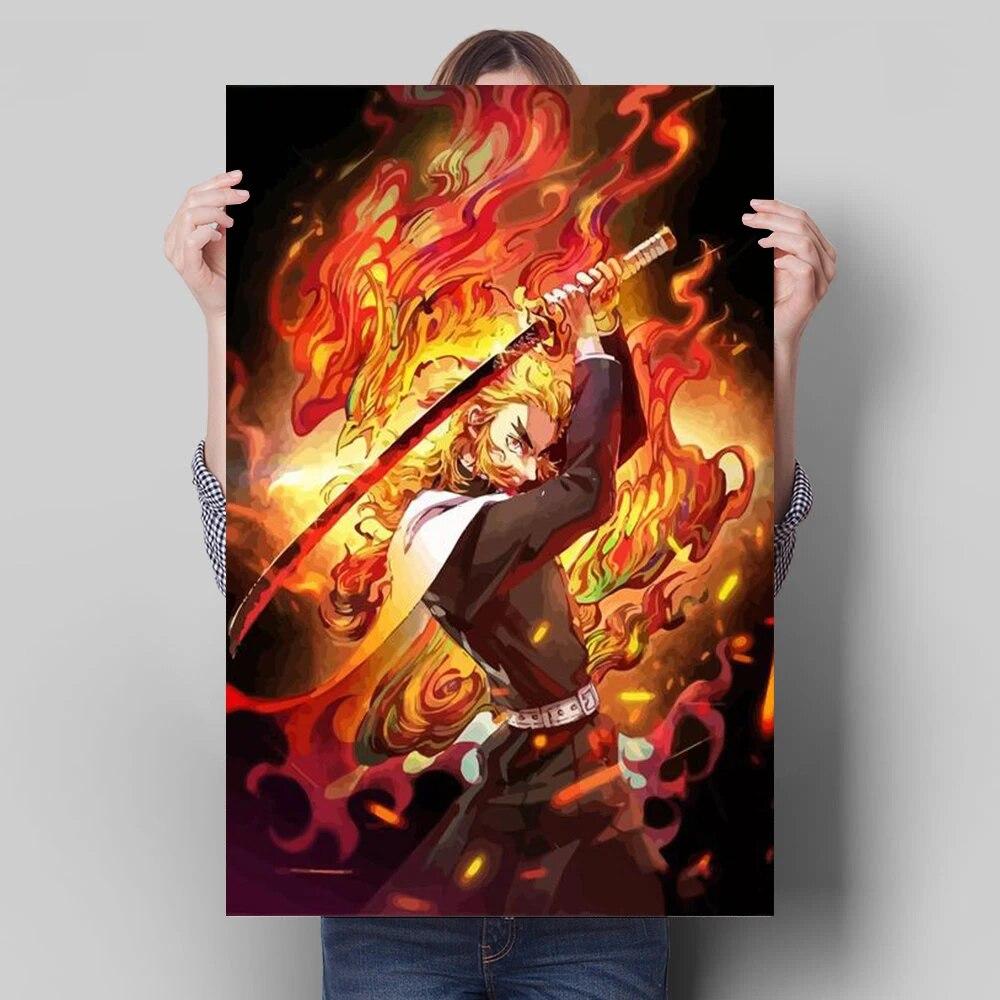 Demonų žudiko dekoravimo paveikslas, freska, anime personažo plakatas, drobė, tapyba ir vaikų kambario sienų paveikslai, skirti moderniam namų dekorui, be rėmelio
