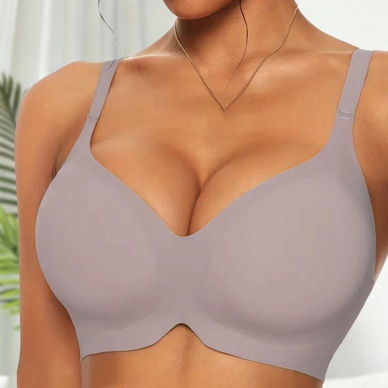Black Seamless Wireless Bra with Deep V Neckline and Adjustable Comfort Straps